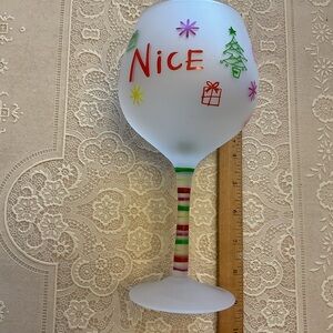 “NICE” Festive Wine Stem Hand Painted Frosty NEW